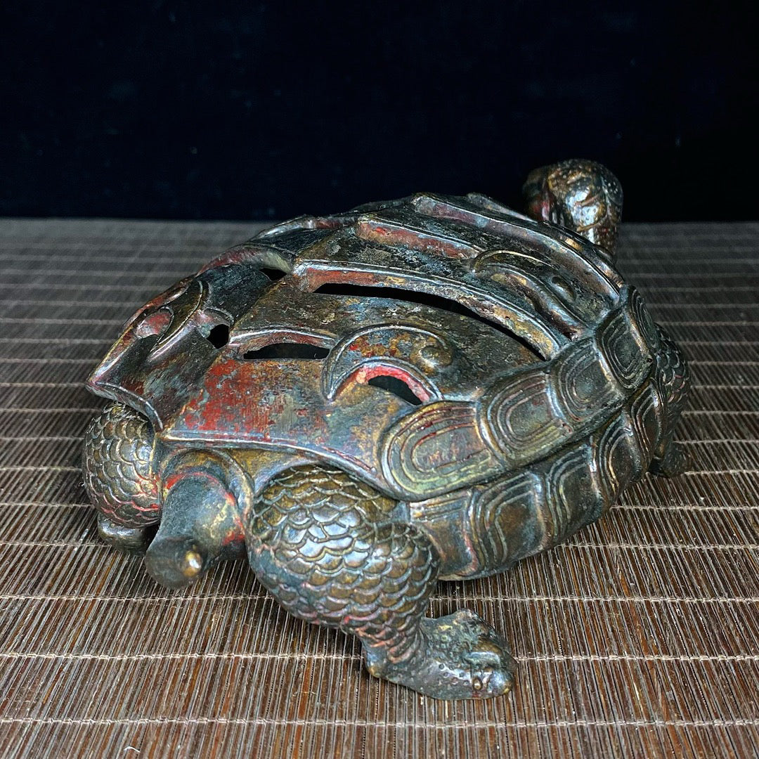 Chinese antique pure copper turtle incense burner