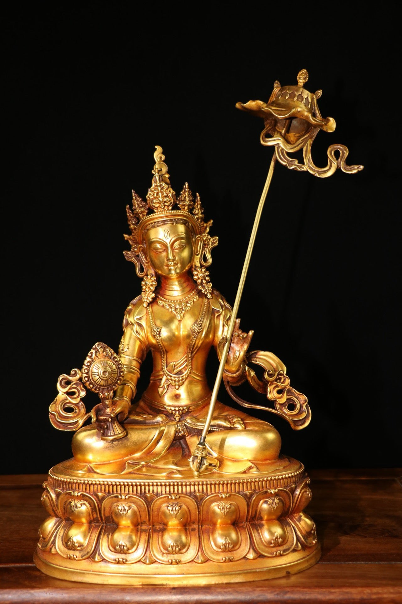 Chinese Antique Pure Copper Bodhisattva with Large Umbrella Cover