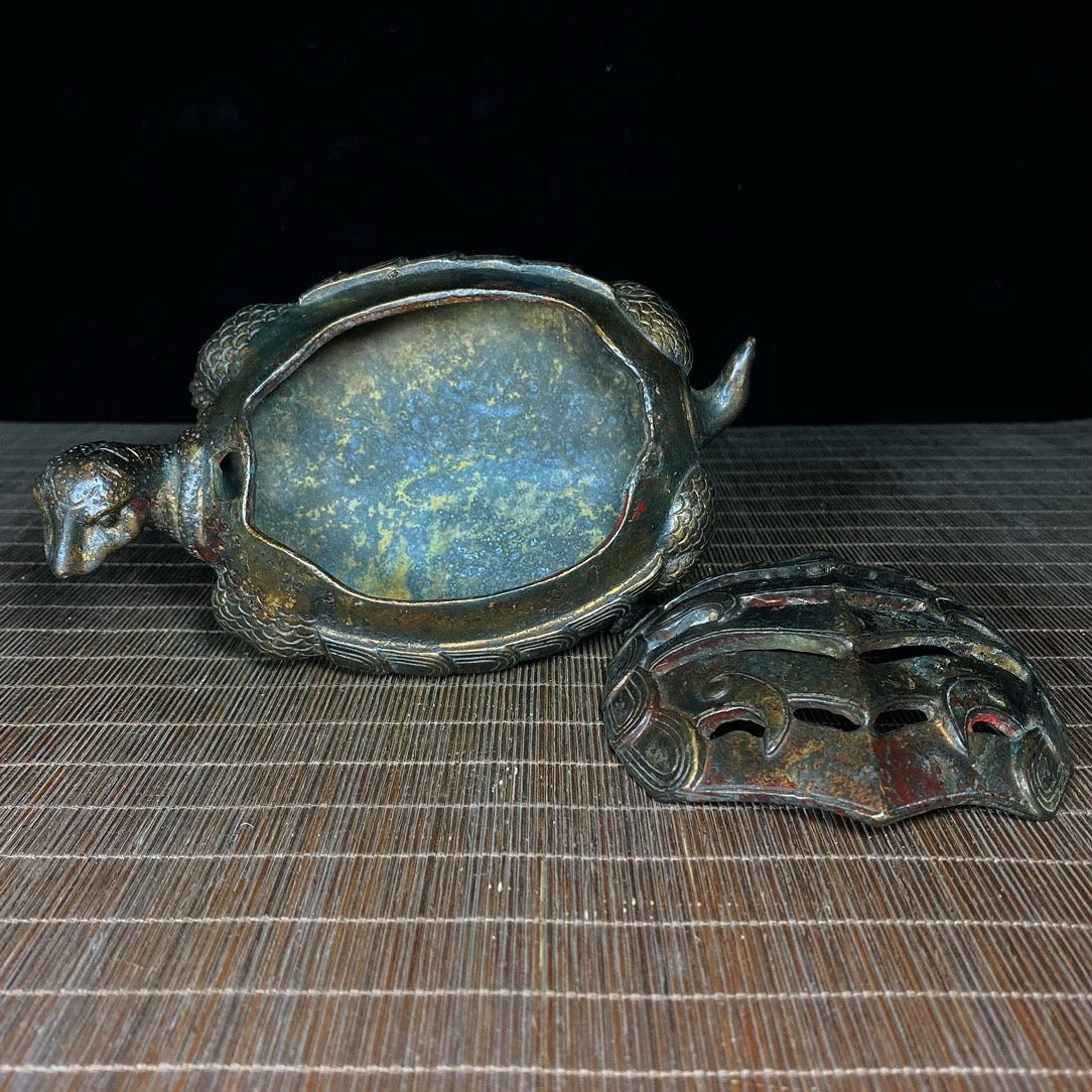 Chinese antique pure copper turtle incense burner