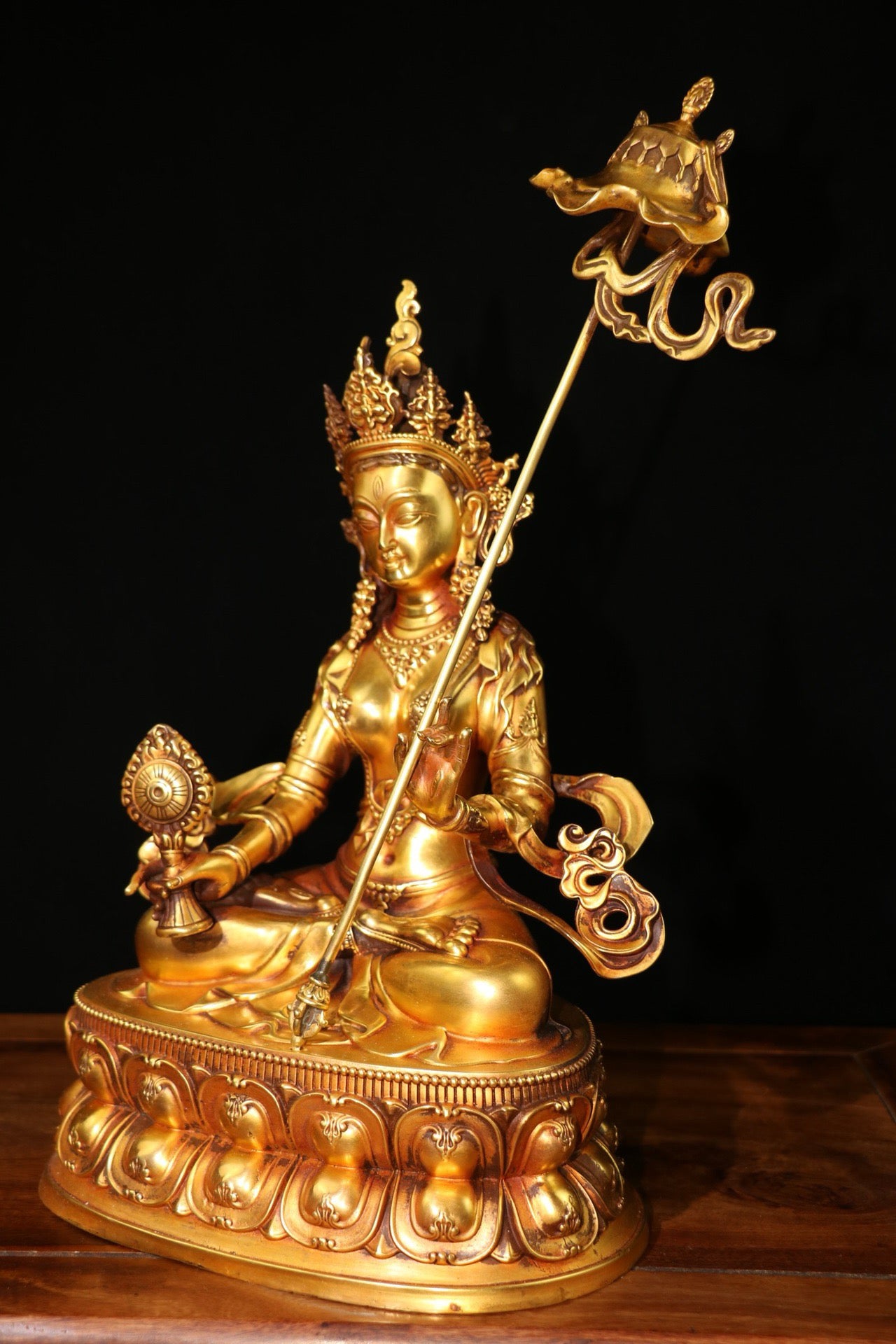 Chinese Antique Pure Copper Bodhisattva with Large Umbrella Cover