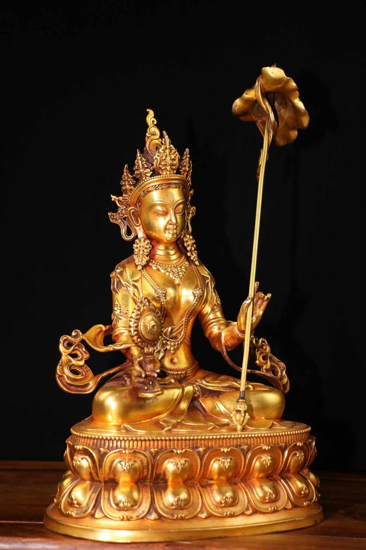 Chinese Antique Pure Copper Bodhisattva with Large Umbrella Cover