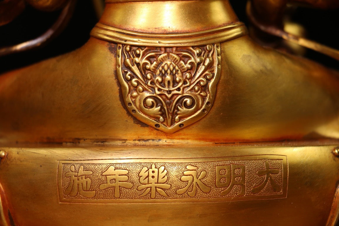 Chinese Antique Pure Copper Bodhisattva with Large Umbrella Cover