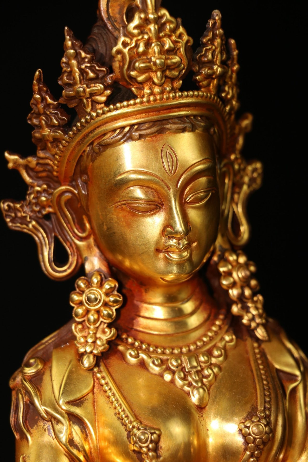Chinese Antique Pure Copper Bodhisattva with Large Umbrella Cover