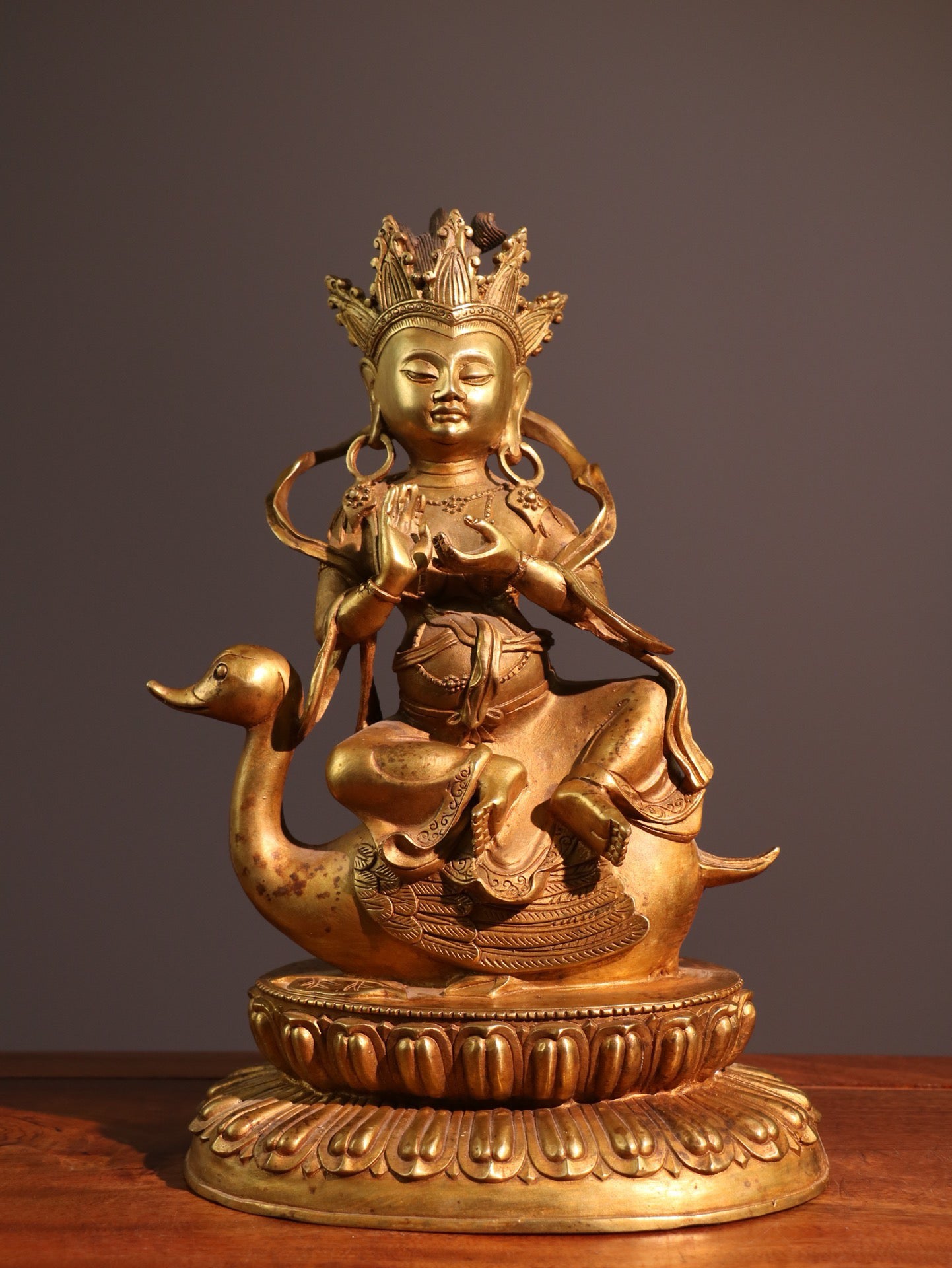 Chinese Antique Pure Copper Free Peacock Bodhisattva