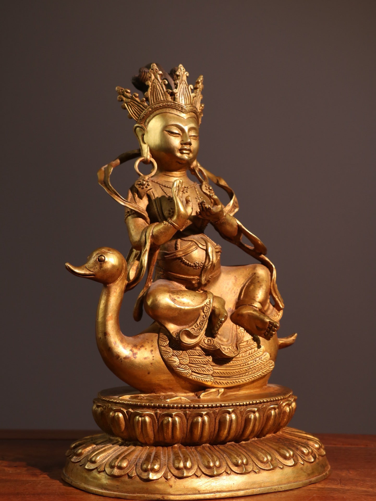 Chinese Antique Pure Copper Free Peacock Bodhisattva