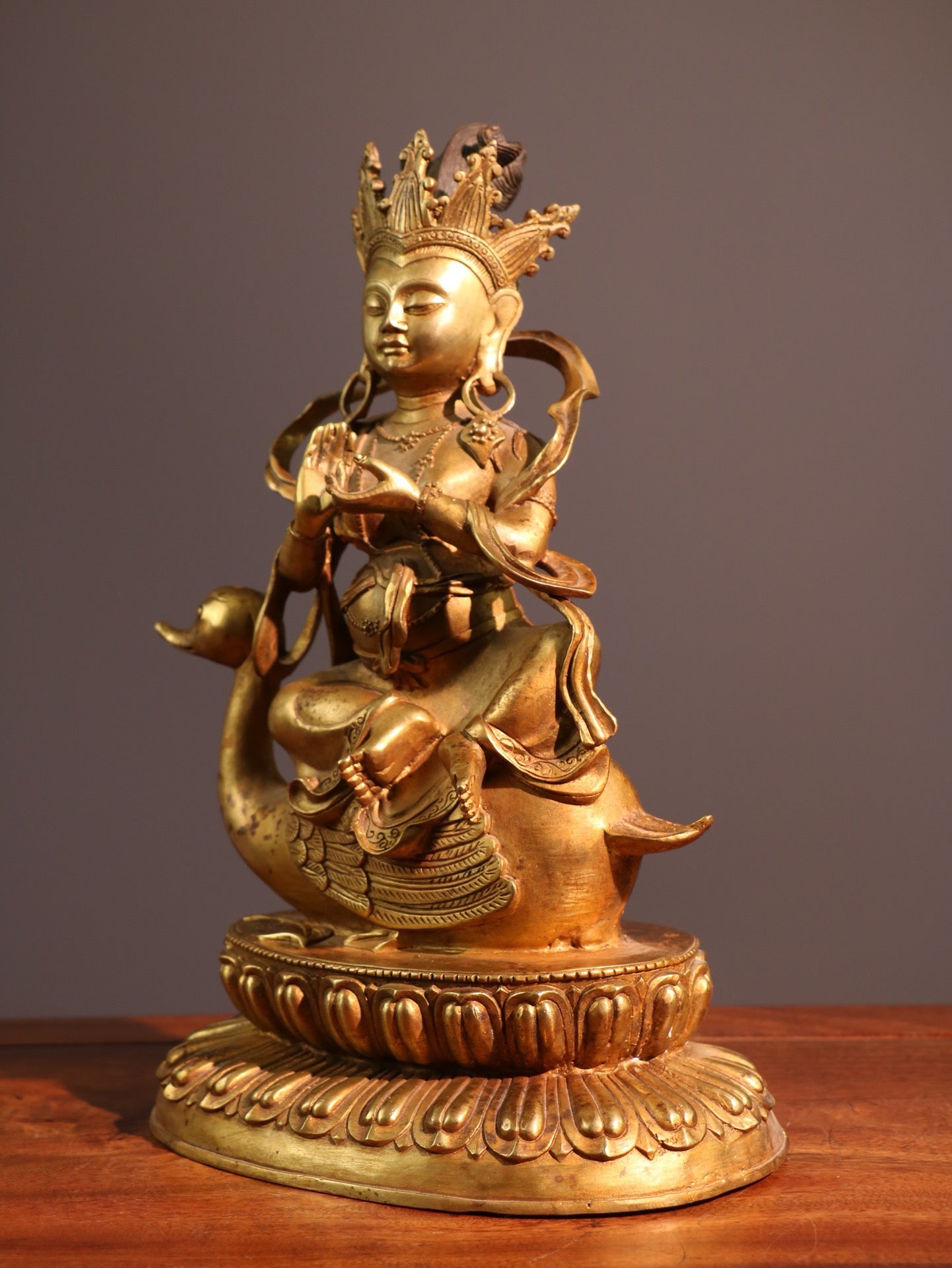 Chinese Antique Pure Copper Free Peacock Bodhisattva