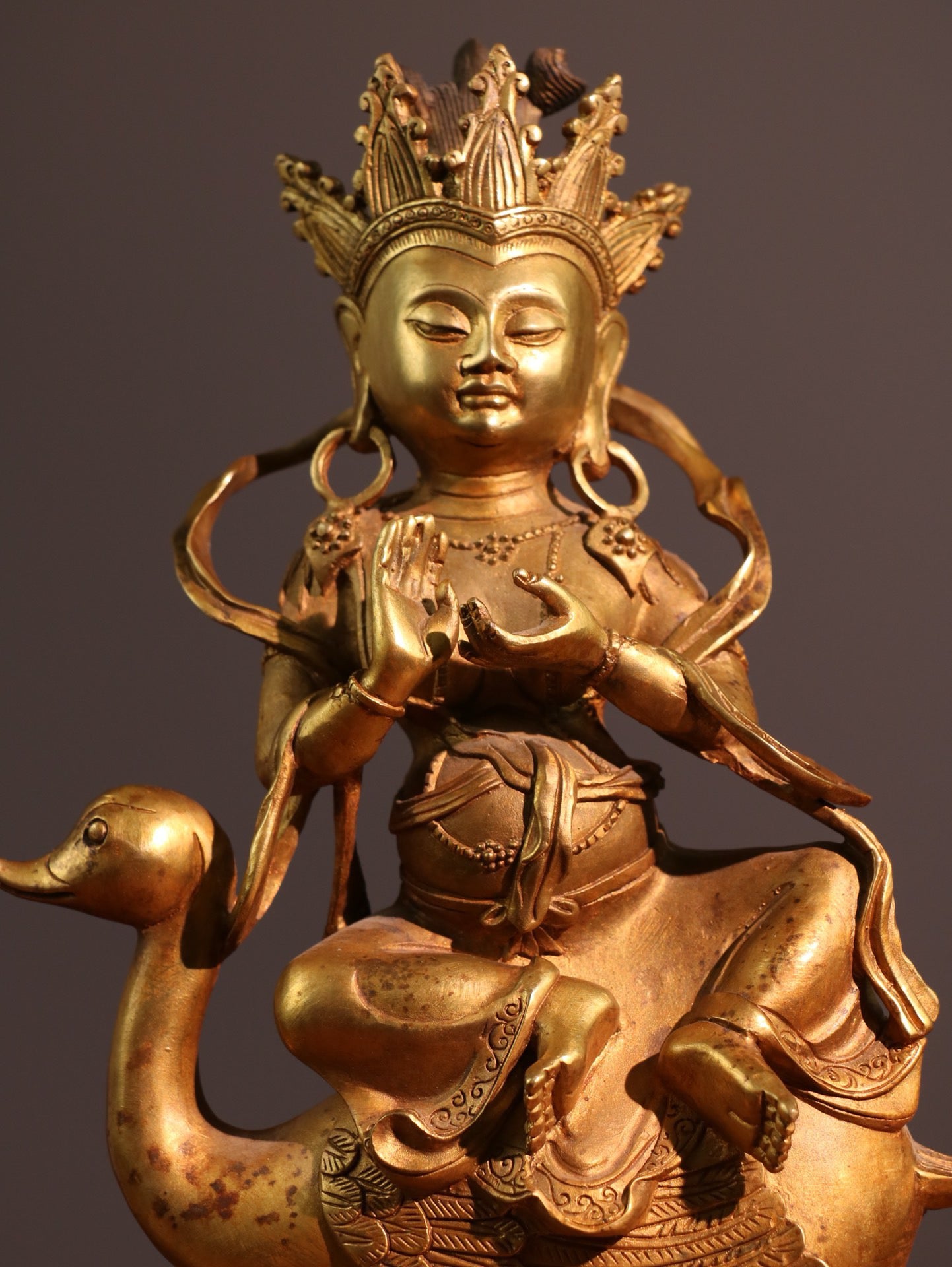 Chinese Antique Pure Copper Free Peacock Bodhisattva