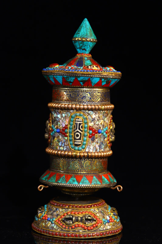 Copper body pure handmade knocking, chiseling, inlaid with gemstones, celestial bead spinning wheel
