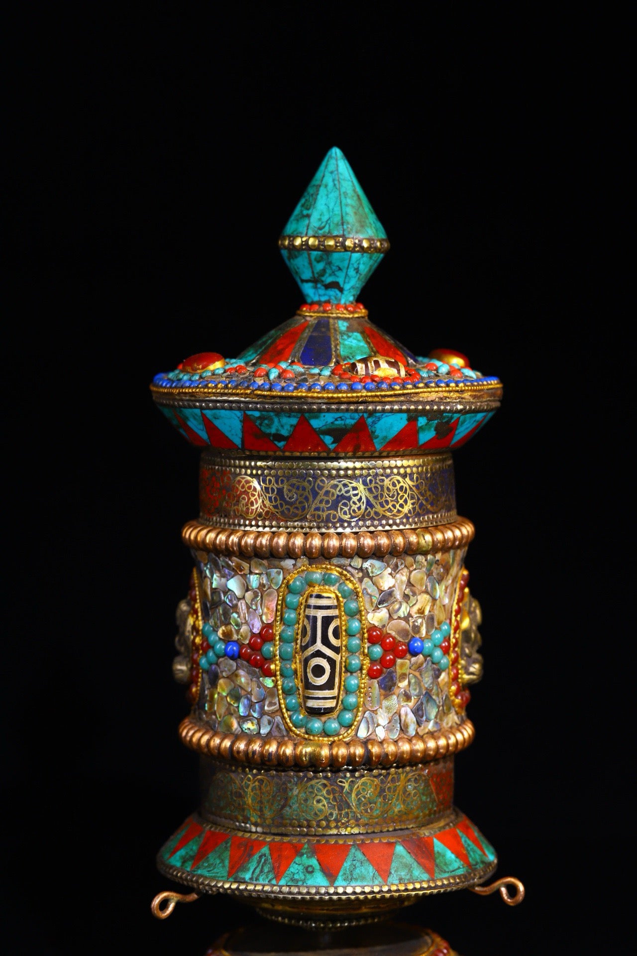 Copper body pure handmade knocking, chiseling, inlaid with gemstones, celestial bead spinning wheel