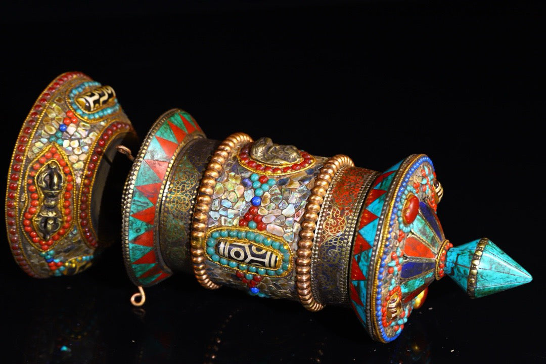 Copper body pure handmade knocking, chiseling, inlaid with gemstones, celestial bead spinning wheel