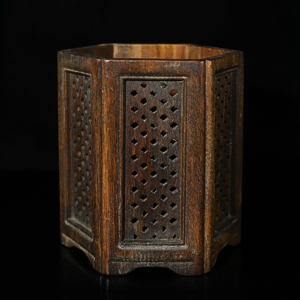 Hua Li Mu hollow carved hexagonal pen holder