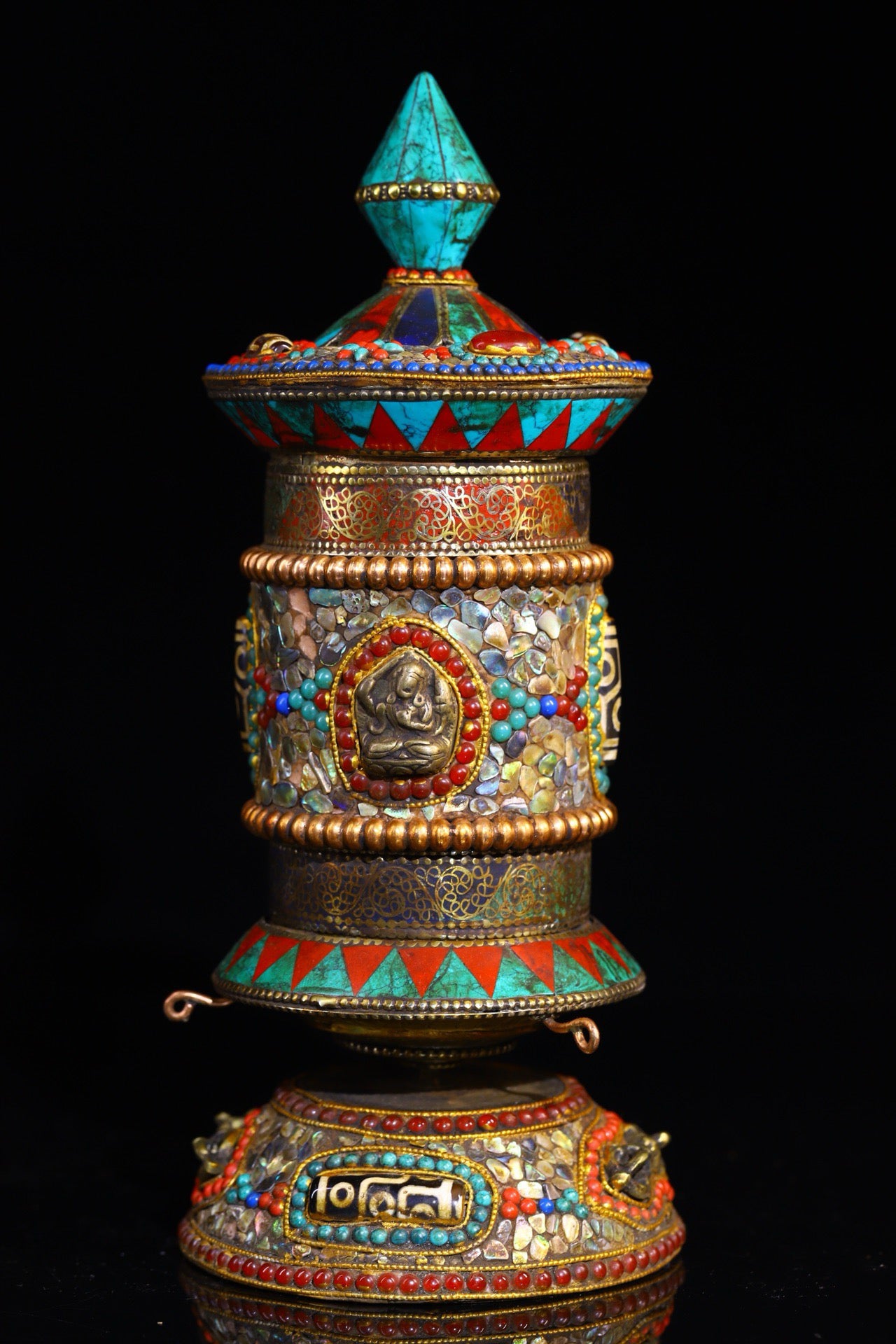 Copper body pure handmade knocking, chiseling, inlaid with gemstones, celestial bead spinning wheel