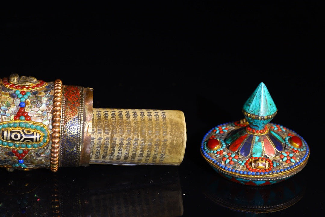 Copper body pure handmade knocking, chiseling, inlaid with gemstones, celestial bead spinning wheel