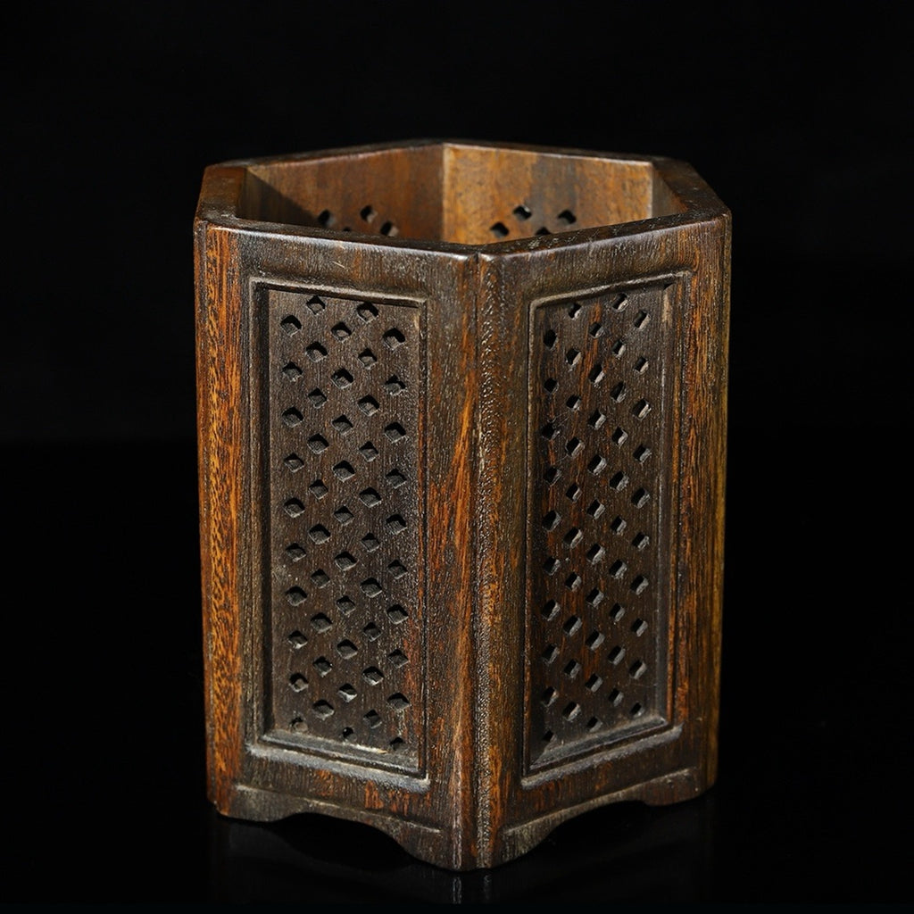 Hua Li Mu hollow carved hexagonal pen holder
