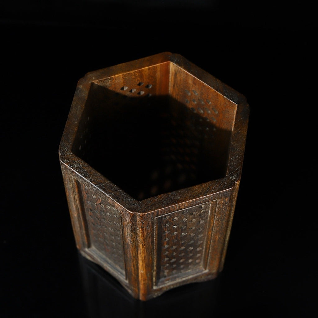 Hua Li Mu hollow carved hexagonal pen holder