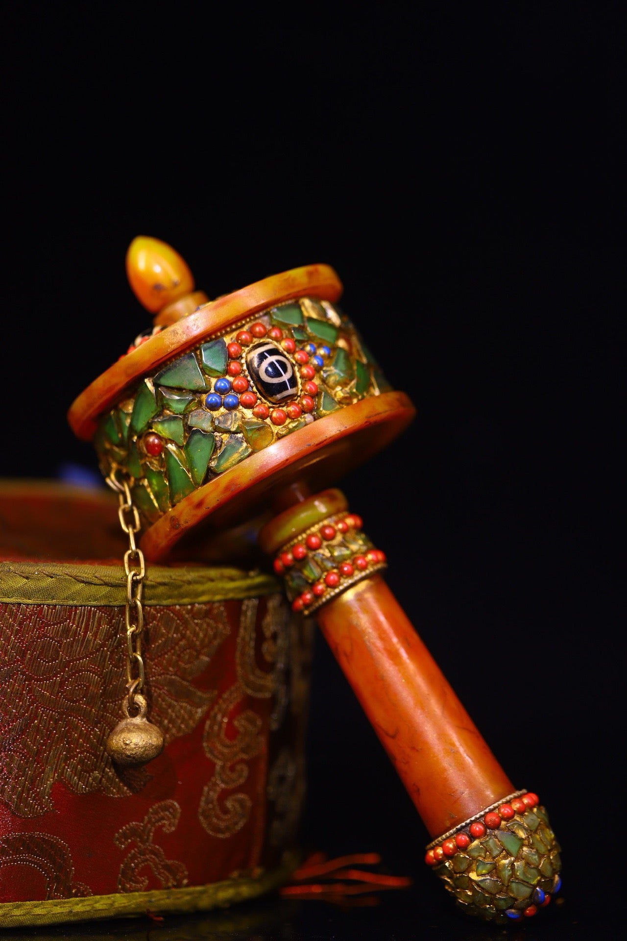 Handmade with flowing honey wax, inlaid with gemstones, the celestial bead spinning wheel