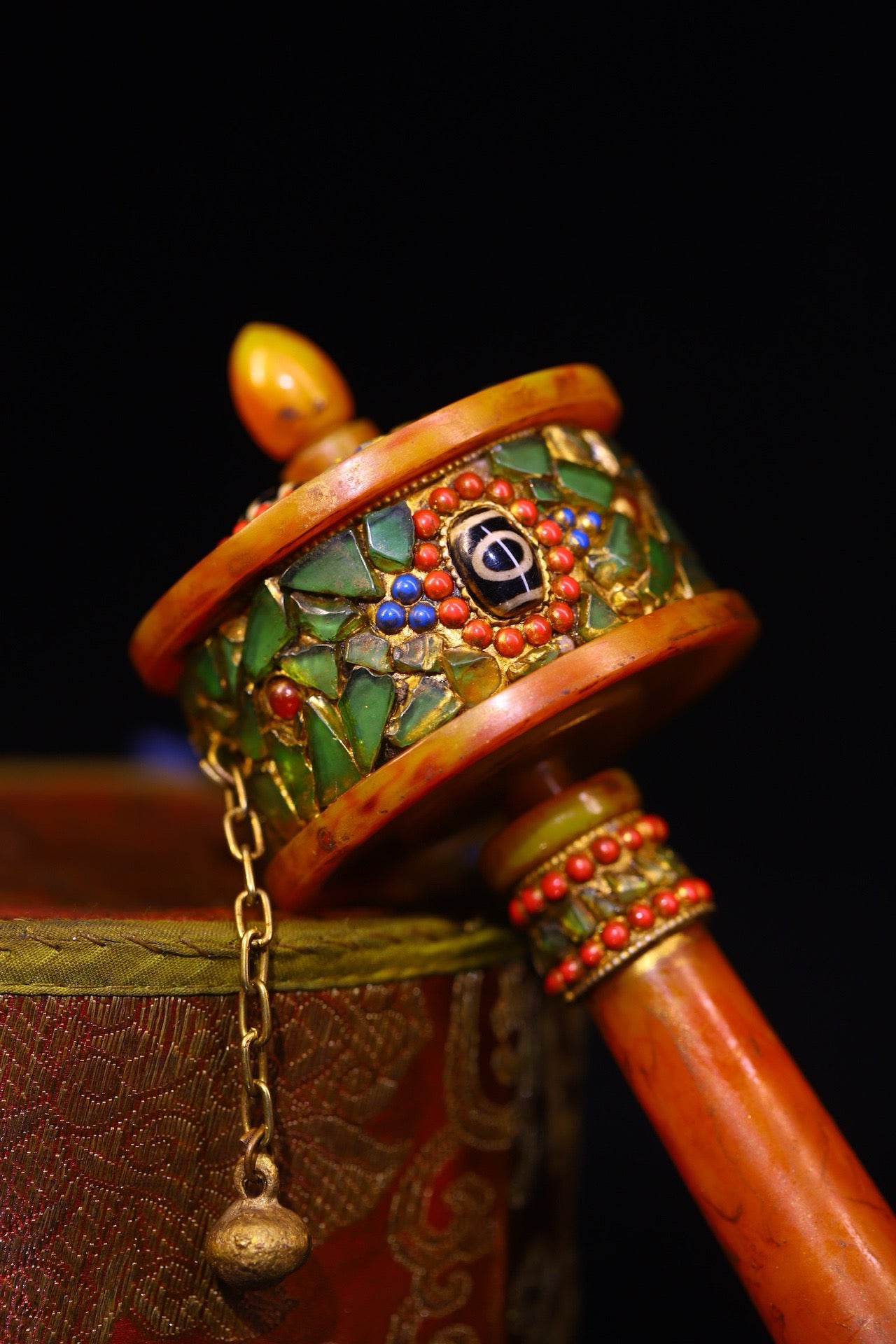 Handmade with flowing honey wax, inlaid with gemstones, the celestial bead spinning wheel