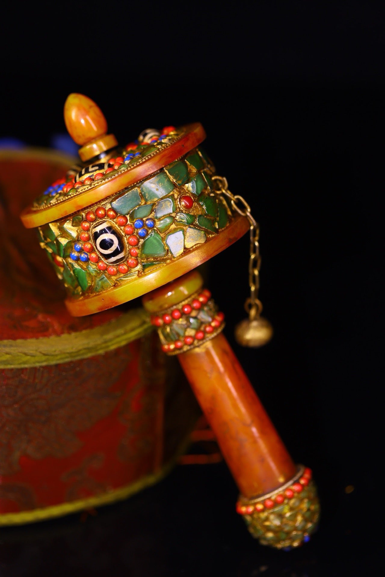Handmade with flowing honey wax, inlaid with gemstones, the celestial bead spinning wheel