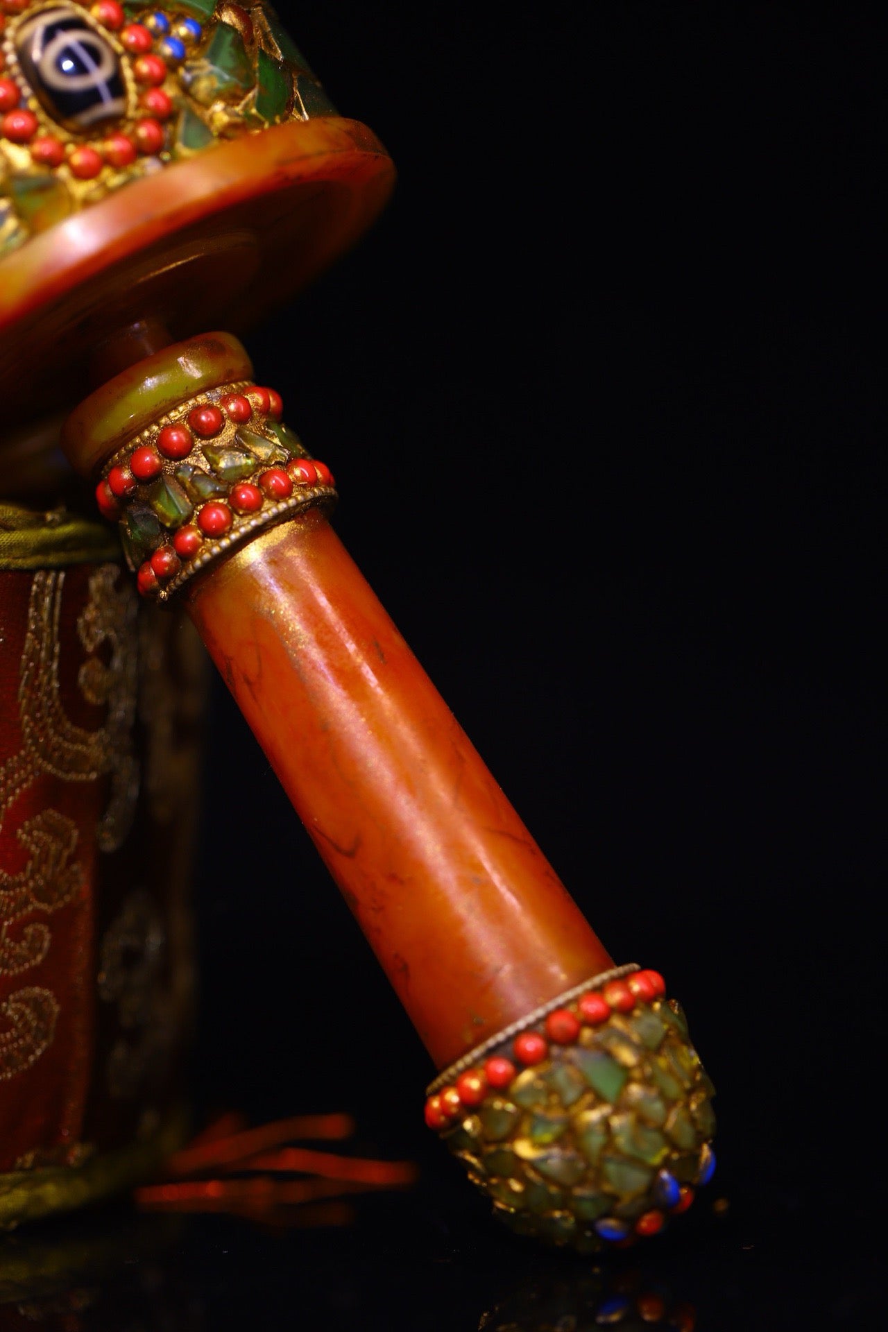Handmade with flowing honey wax, inlaid with gemstones, the celestial bead spinning wheel