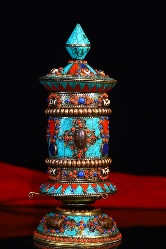Copper body pure handmade tapping, chiseling, inlaid with gemstones, spinning wheel