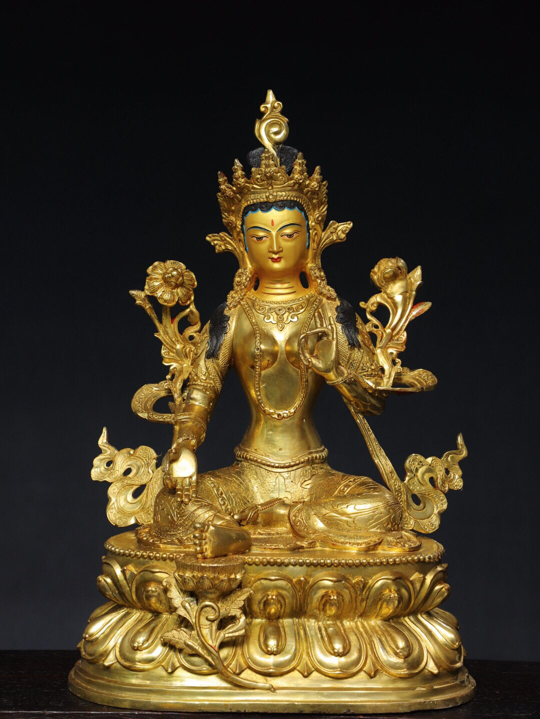 Chinese antique pure copper [Green Tara] Buddha statue