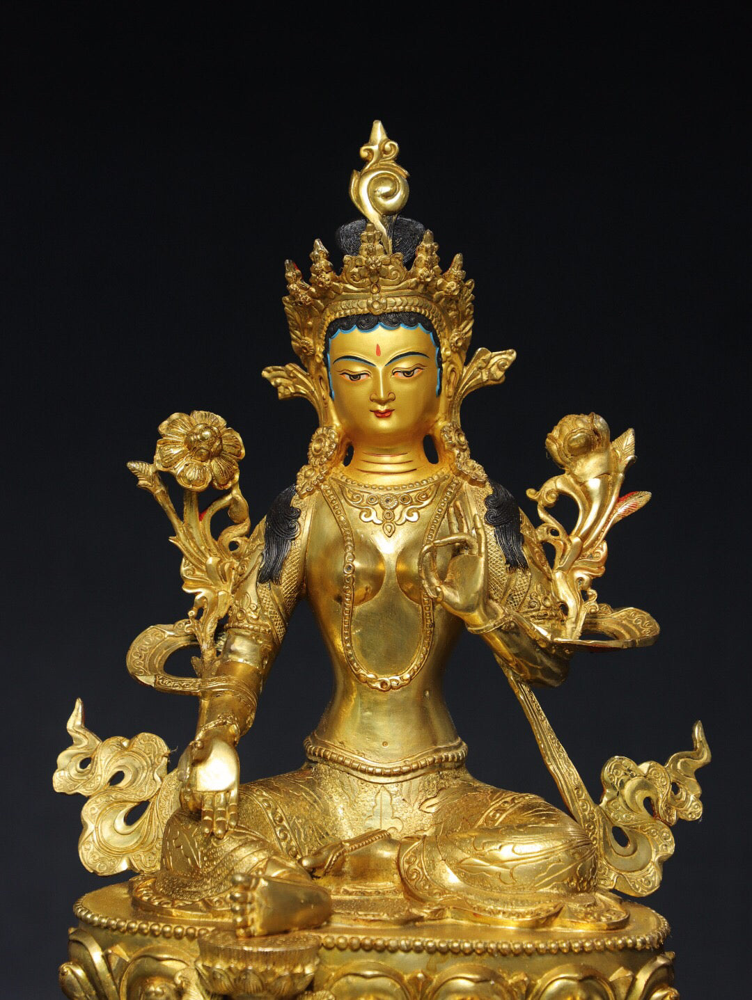 Chinese antique pure copper [Green Tara] Buddha statue