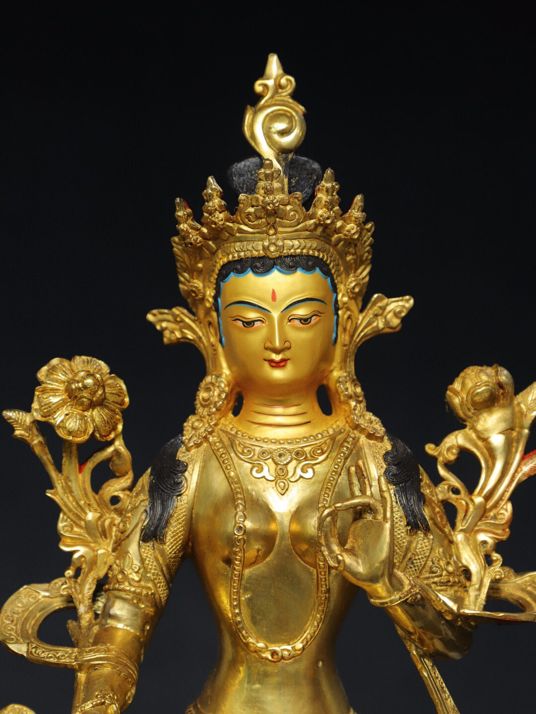 Chinese antique pure copper [Green Tara] Buddha statue