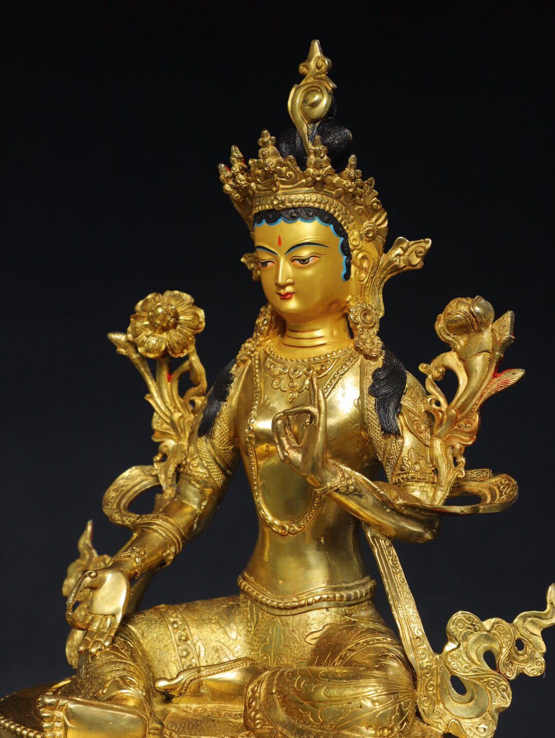 Chinese antique pure copper [Green Tara] Buddha statue