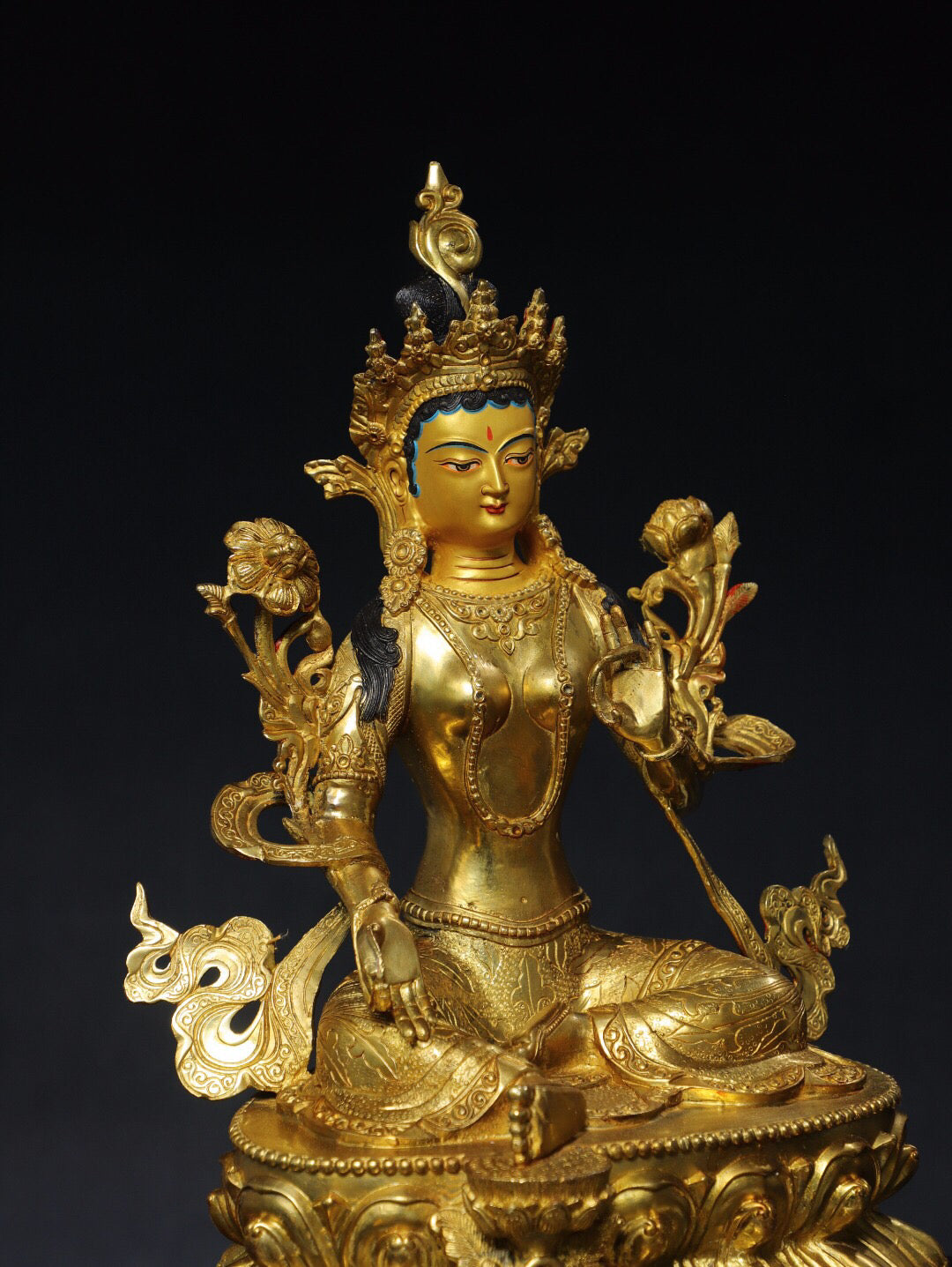 Chinese antique pure copper [Green Tara] Buddha statue