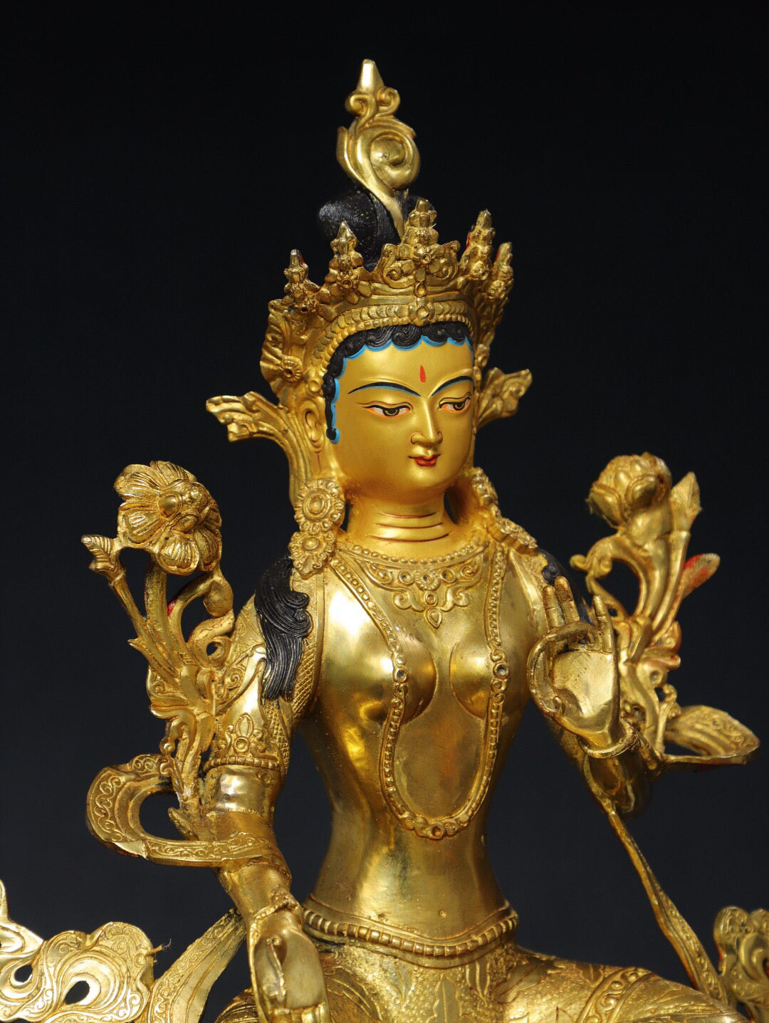 Chinese antique pure copper [Green Tara] Buddha statue