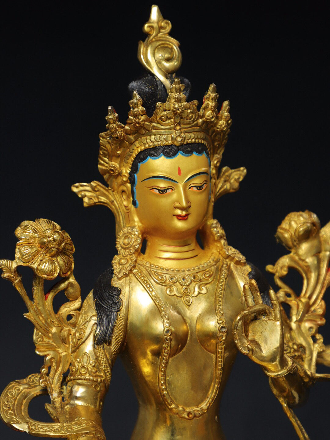 Chinese antique pure copper [Green Tara] Buddha statue