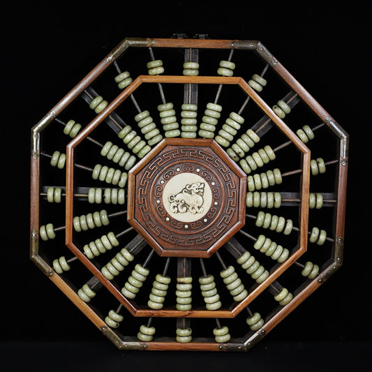 Flower pear wood jade stone abacus with octagonal hanging screen