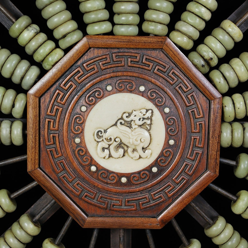 Flower pear wood jade stone abacus with octagonal hanging screen
