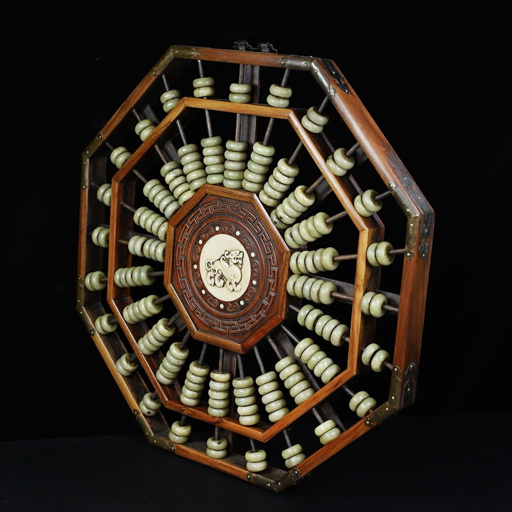 Flower pear wood jade stone abacus with octagonal hanging screen