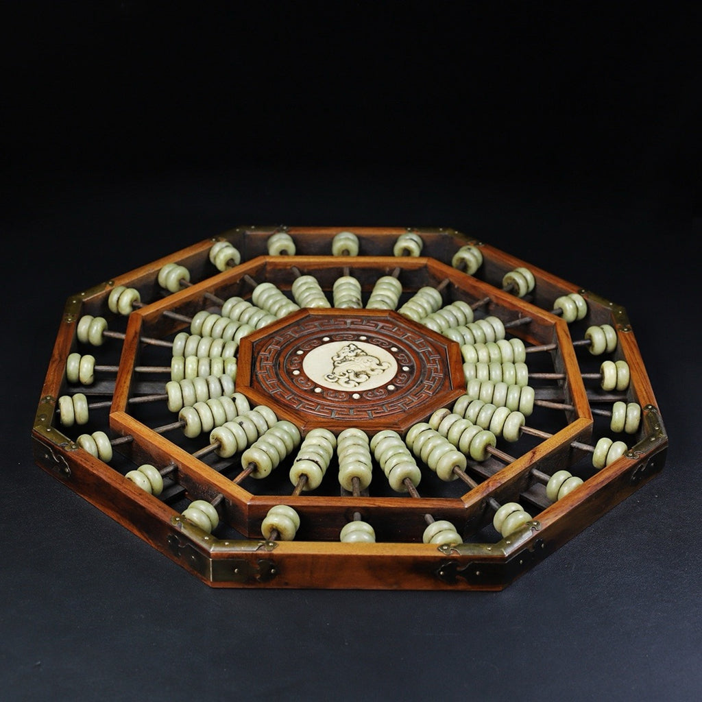 Flower pear wood jade stone abacus with octagonal hanging screen