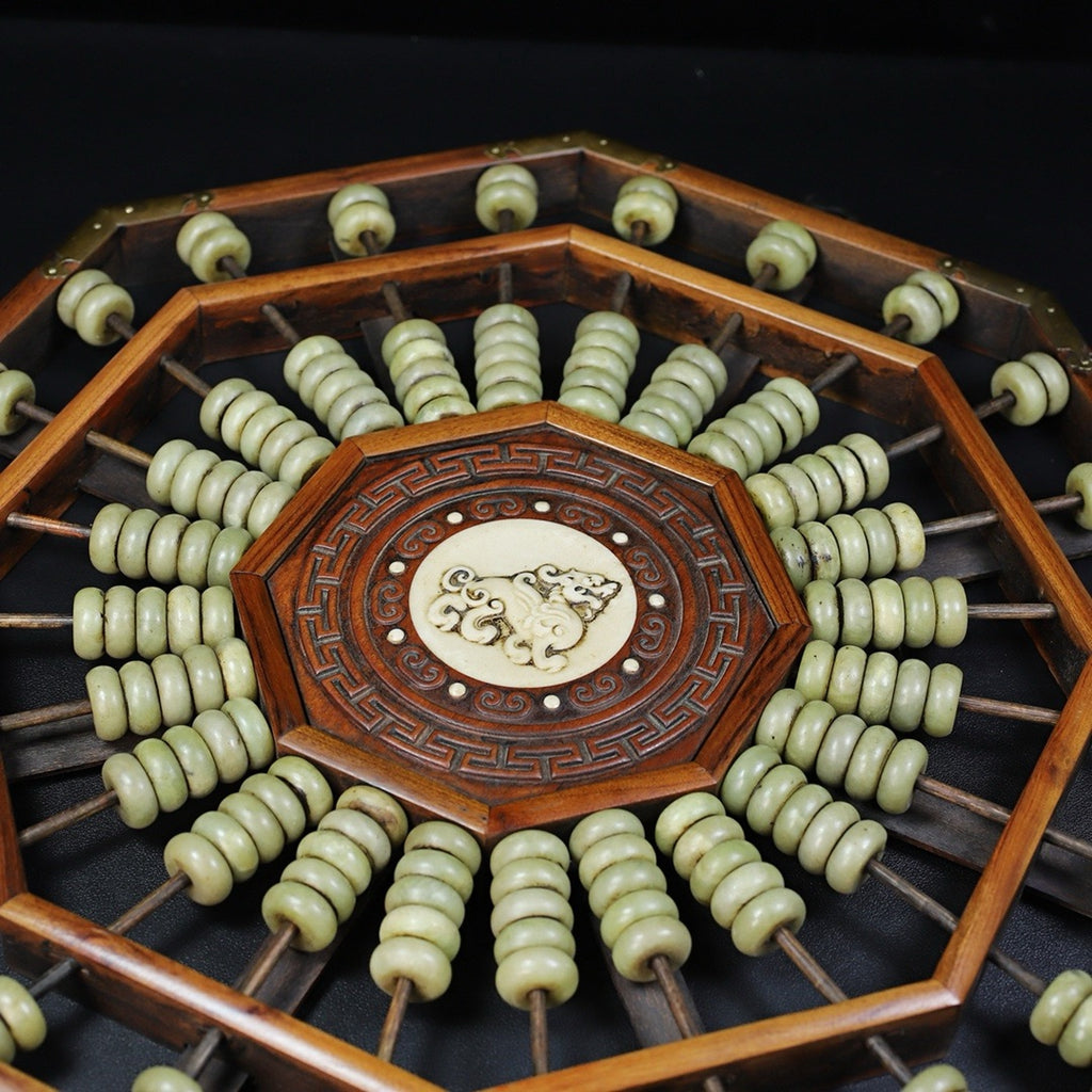 Flower pear wood jade stone abacus with octagonal hanging screen