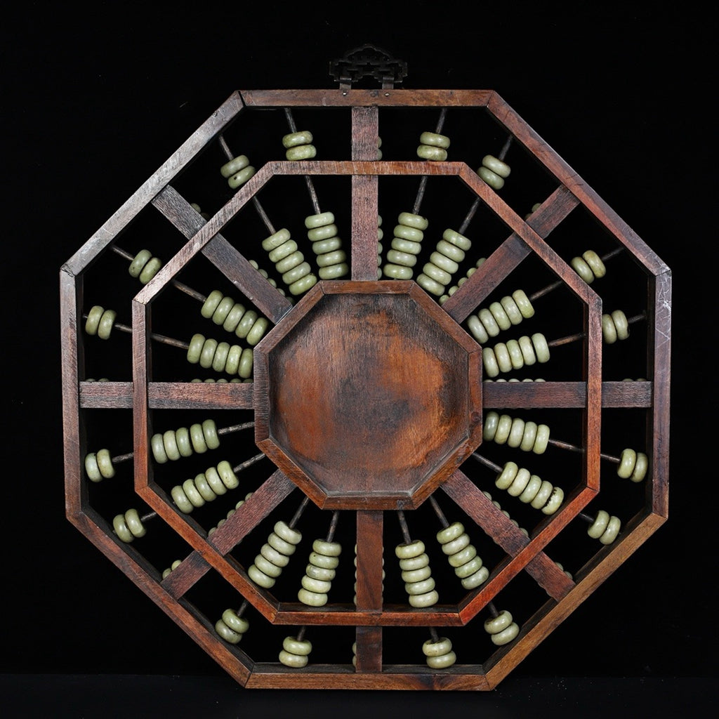Flower pear wood jade stone abacus with octagonal hanging screen