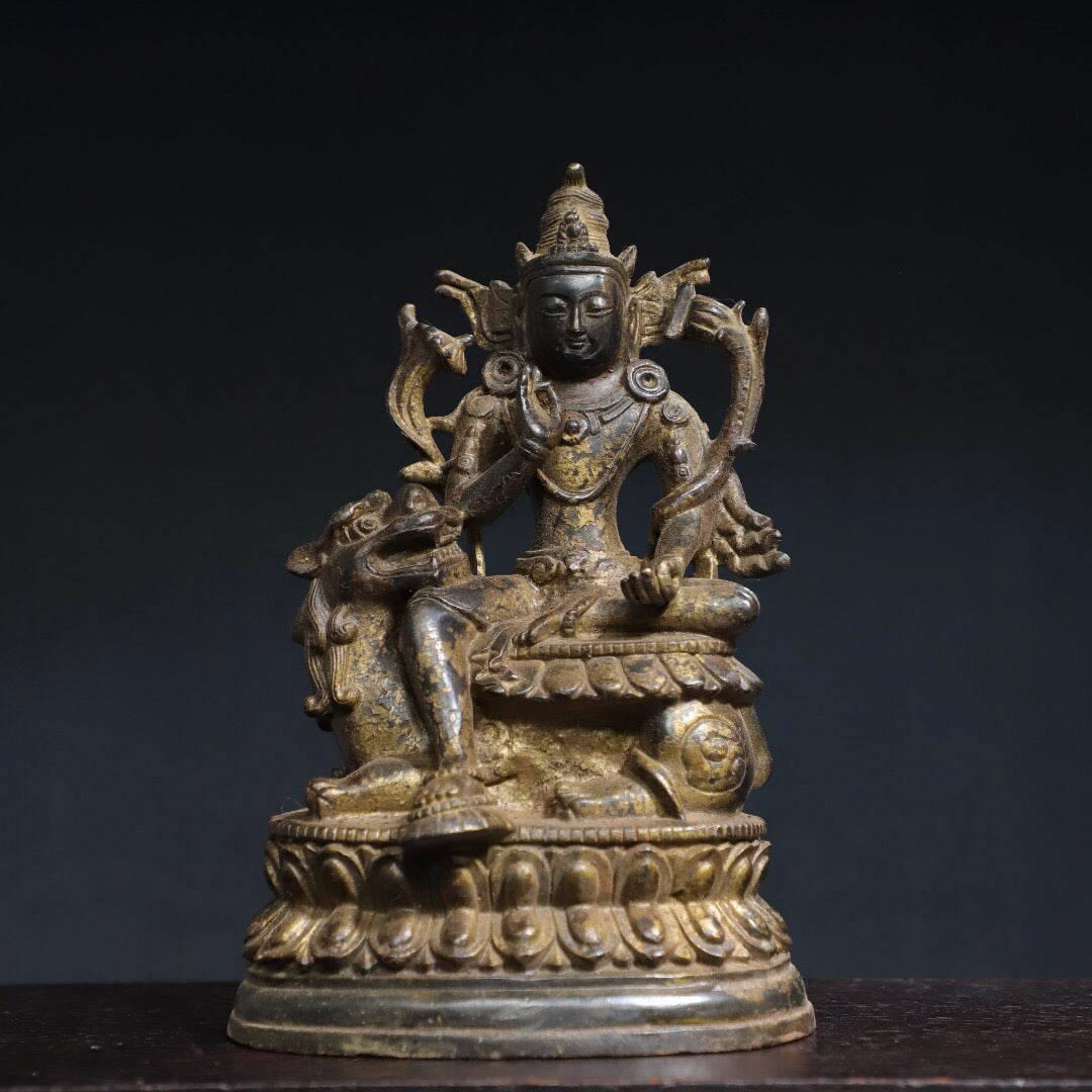 Chinese antique pure copper Buddha statue of Manjushri Bodhisattva