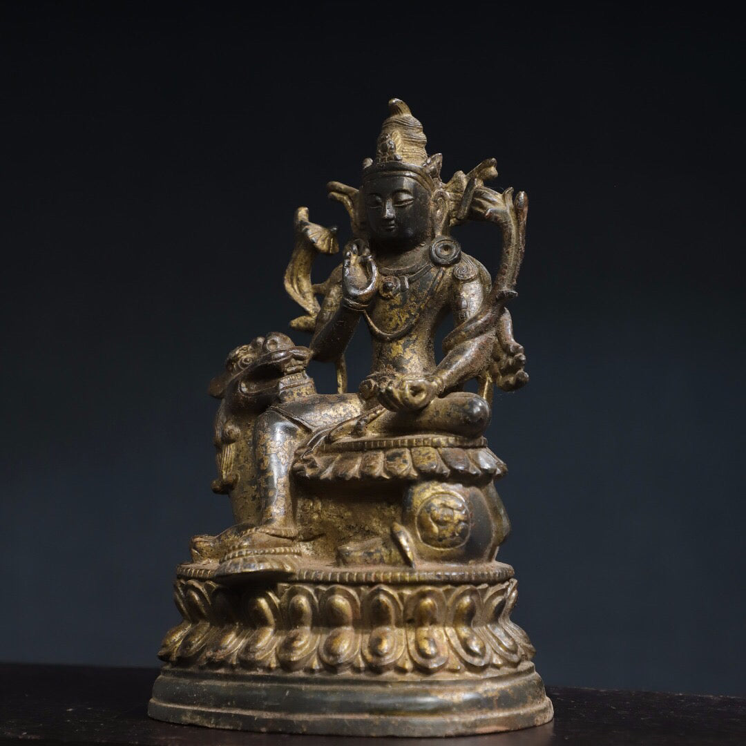 Chinese antique pure copper Buddha statue of Manjushri Bodhisattva