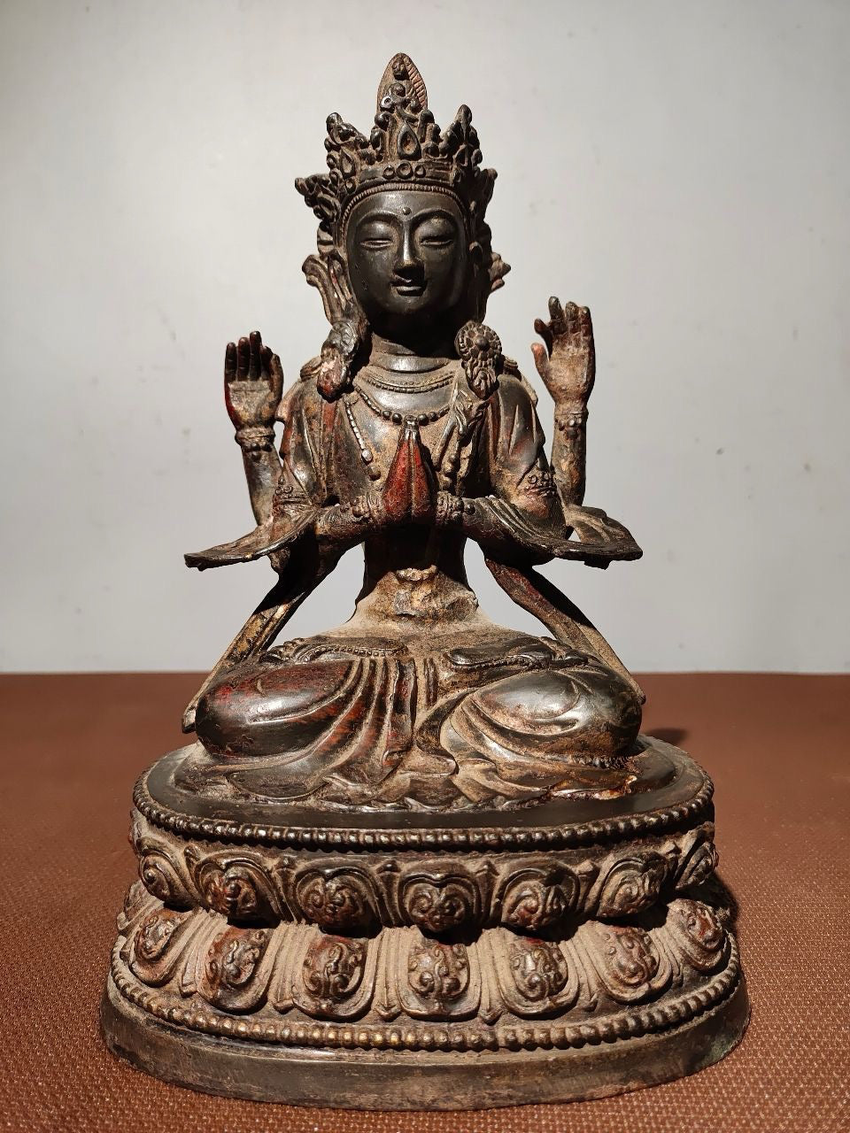 Chinese antique pure copper [Four armed Guanyin Bodhisattva]