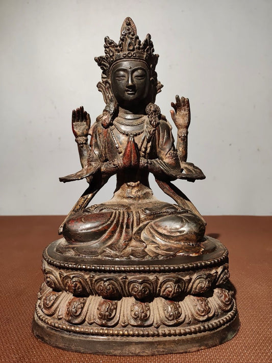 Chinese antique pure copper [Four armed Guanyin Bodhisattva]