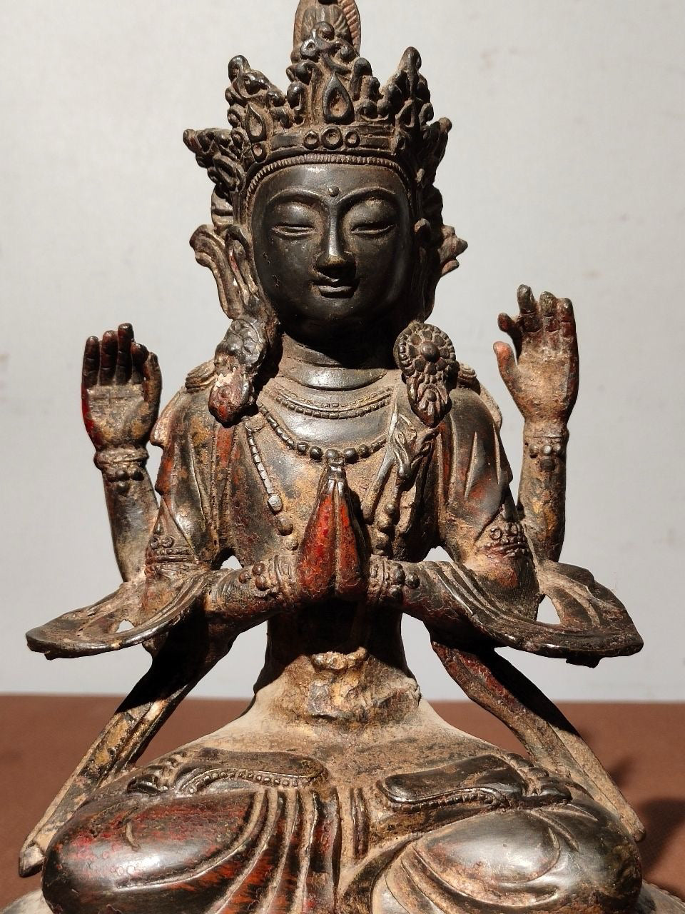 Chinese antique pure copper [Four armed Guanyin Bodhisattva]