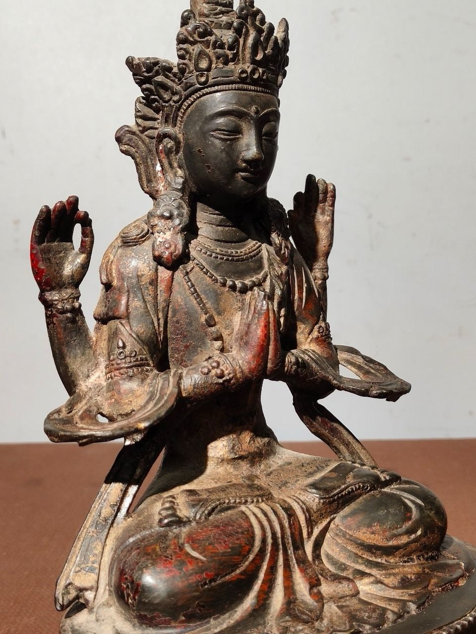 Chinese antique pure copper [Four armed Guanyin Bodhisattva]