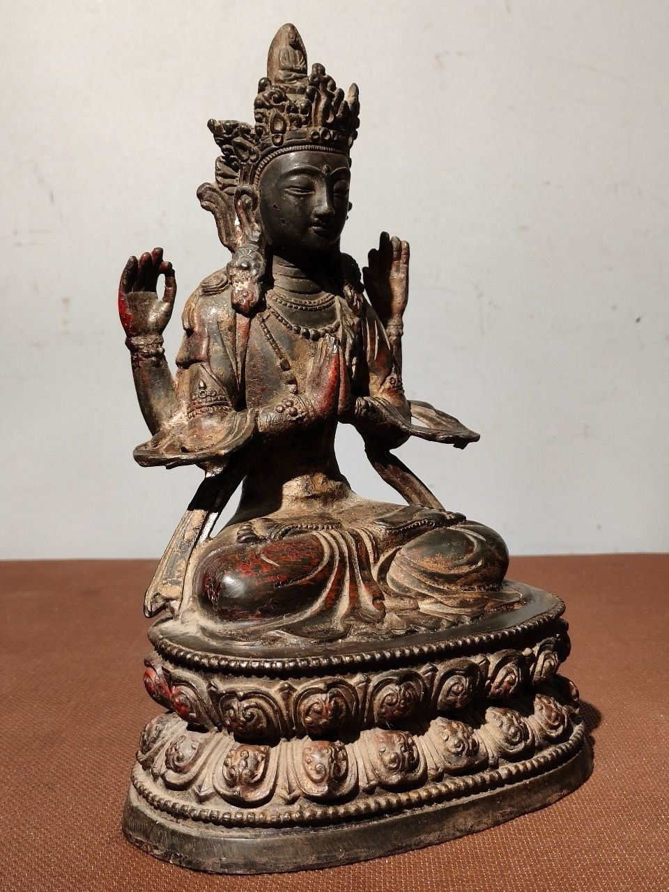 Chinese antique pure copper [Four armed Guanyin Bodhisattva]