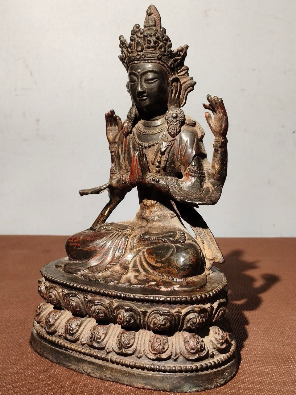 Chinese antique pure copper [Four armed Guanyin Bodhisattva]