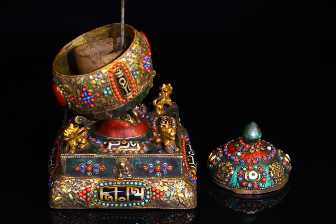 Copper body pure handmade knocking, chiseling, inlaid with gemstones, celestial bead spinning wheel