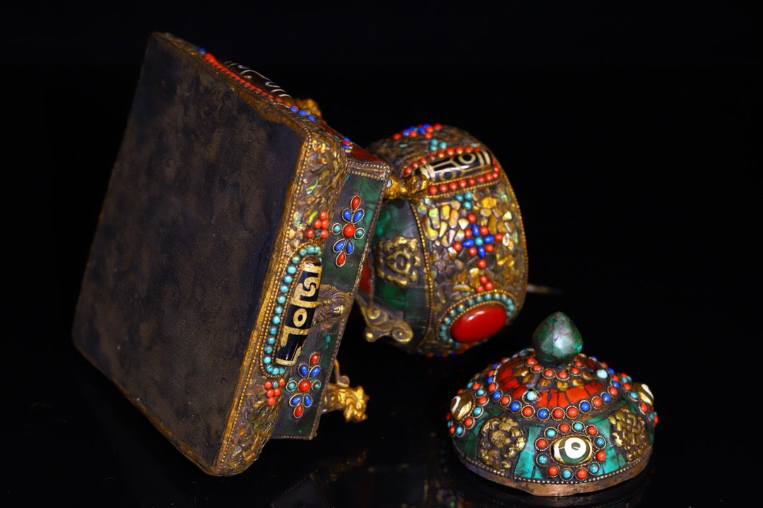 Copper body pure handmade knocking, chiseling, inlaid with gemstones, celestial bead spinning wheel