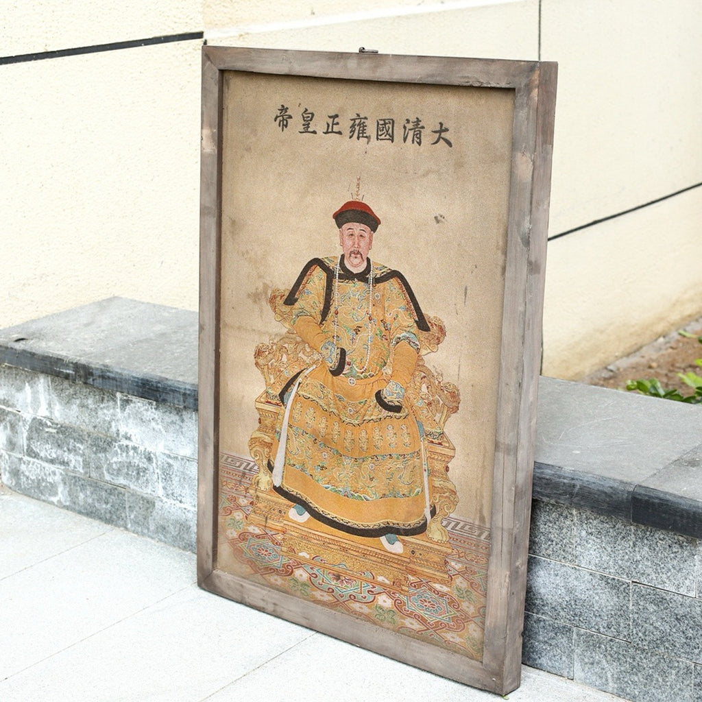 Wooden framed embroidered hanging statue