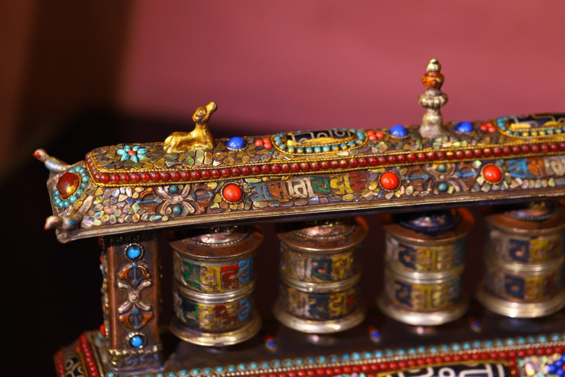 Copper body pure handmade knocking, chiseling, inlaid with gemstones, celestial bead spinning wheel