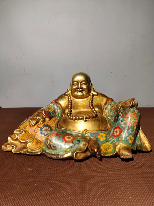 Chinese Antique Pure Copper Enamel Color Maitreya Buddha